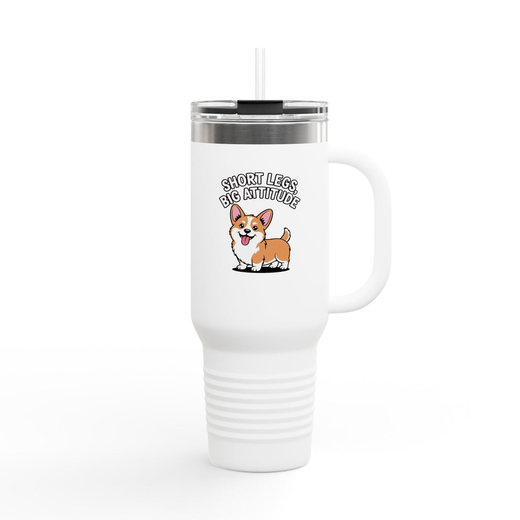 Corgi Travel Mug 40oz, Short Legs Big Attitude Tumbler, Funny Corgi Gift, Dog Lover Insulated Cup With Handle And Straw, Corgi Mom Gift