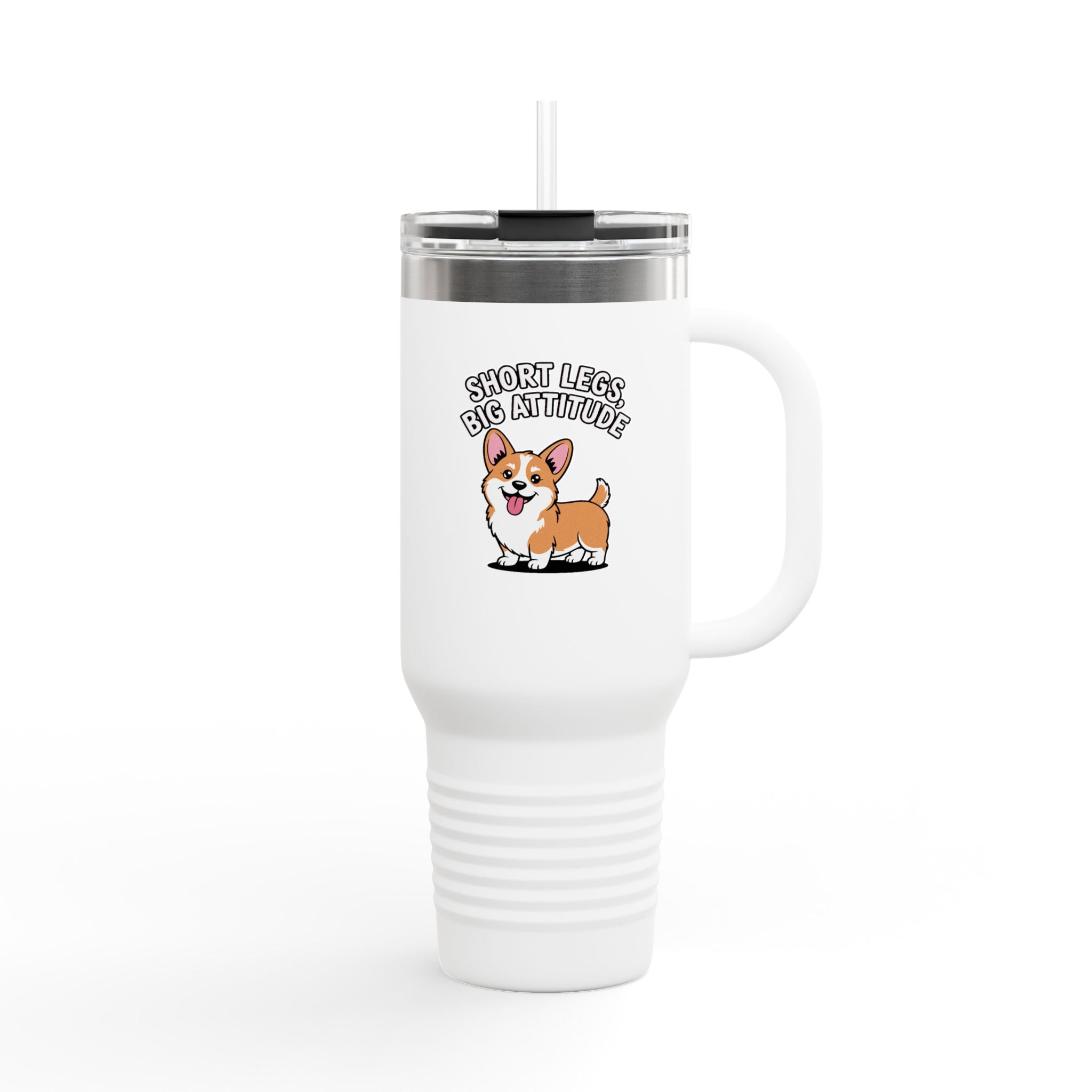 Corgi Travel Mug 40oz, Short Legs Big Attitude Tumbler, Funny Corgi Gift, Dog Lover Insulated Cup With Handle And Straw, Corgi Mom Gift