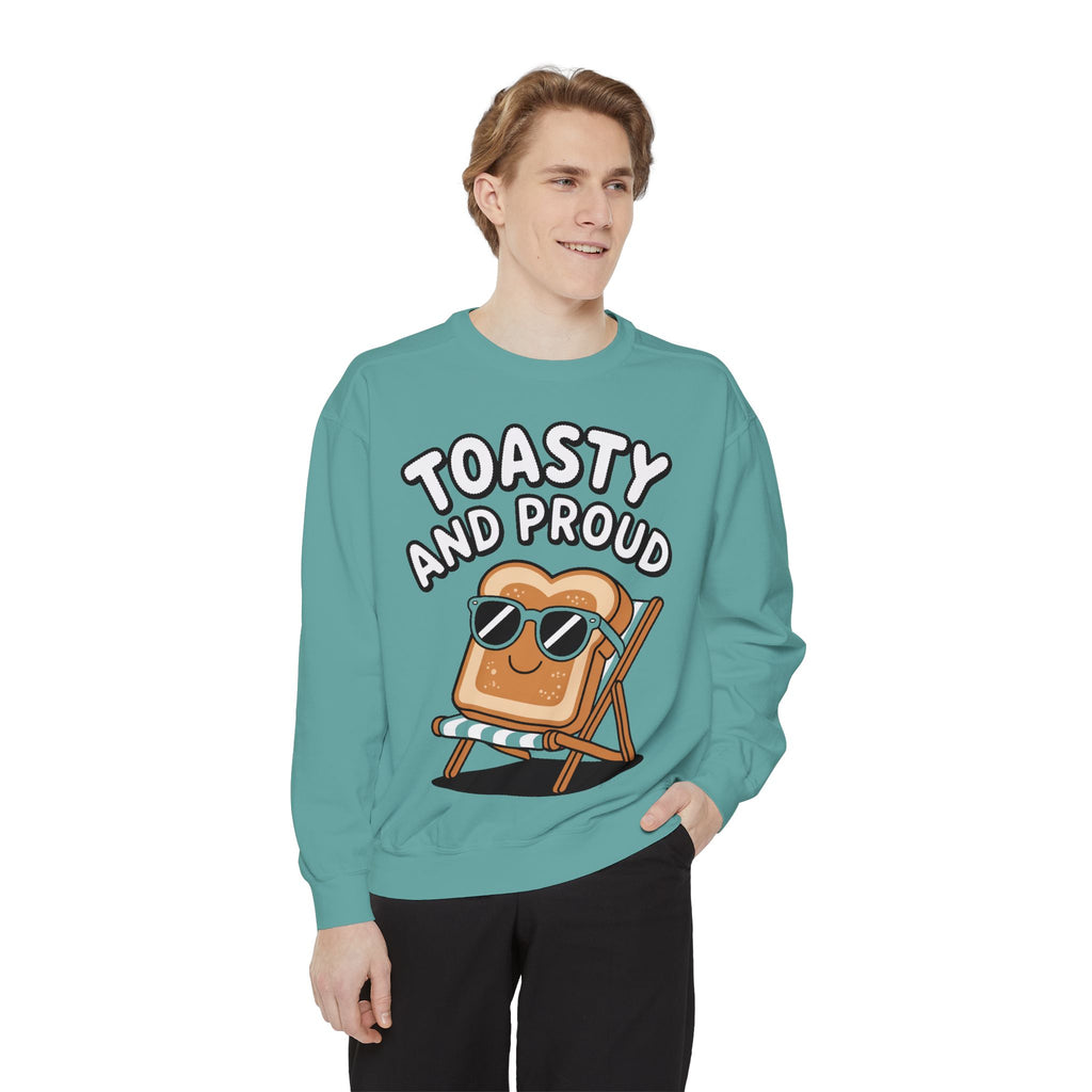 Toasty And Proud Sweatshirt, Funny Toast Bread Crewneck, Cute Beach Chair Toast Embroidered Sweatshirt, Funny Food Lover Gift