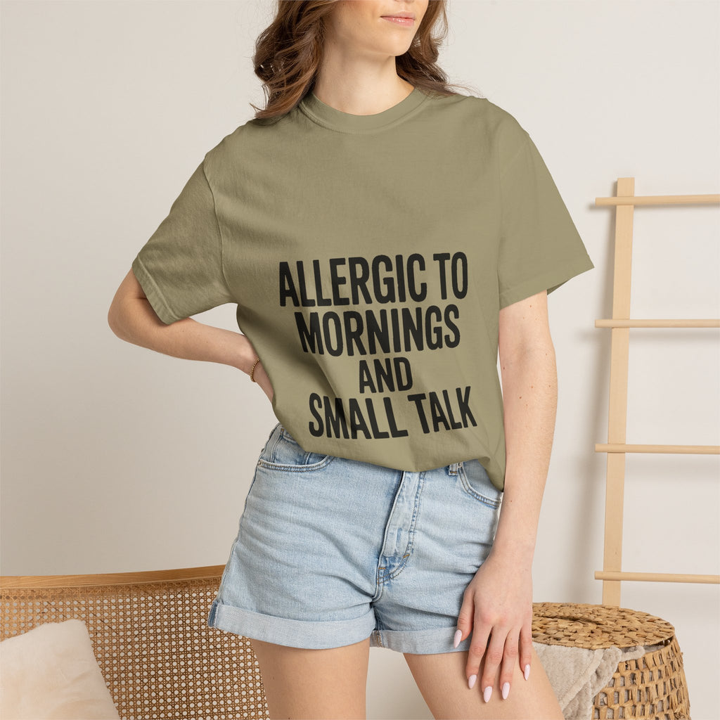 Allergic To Mornings And Small Talk Shirt, Funny Sarcastic T-Shirt, Introvert Gift, Bold Typography Tee for Coffee Lovers