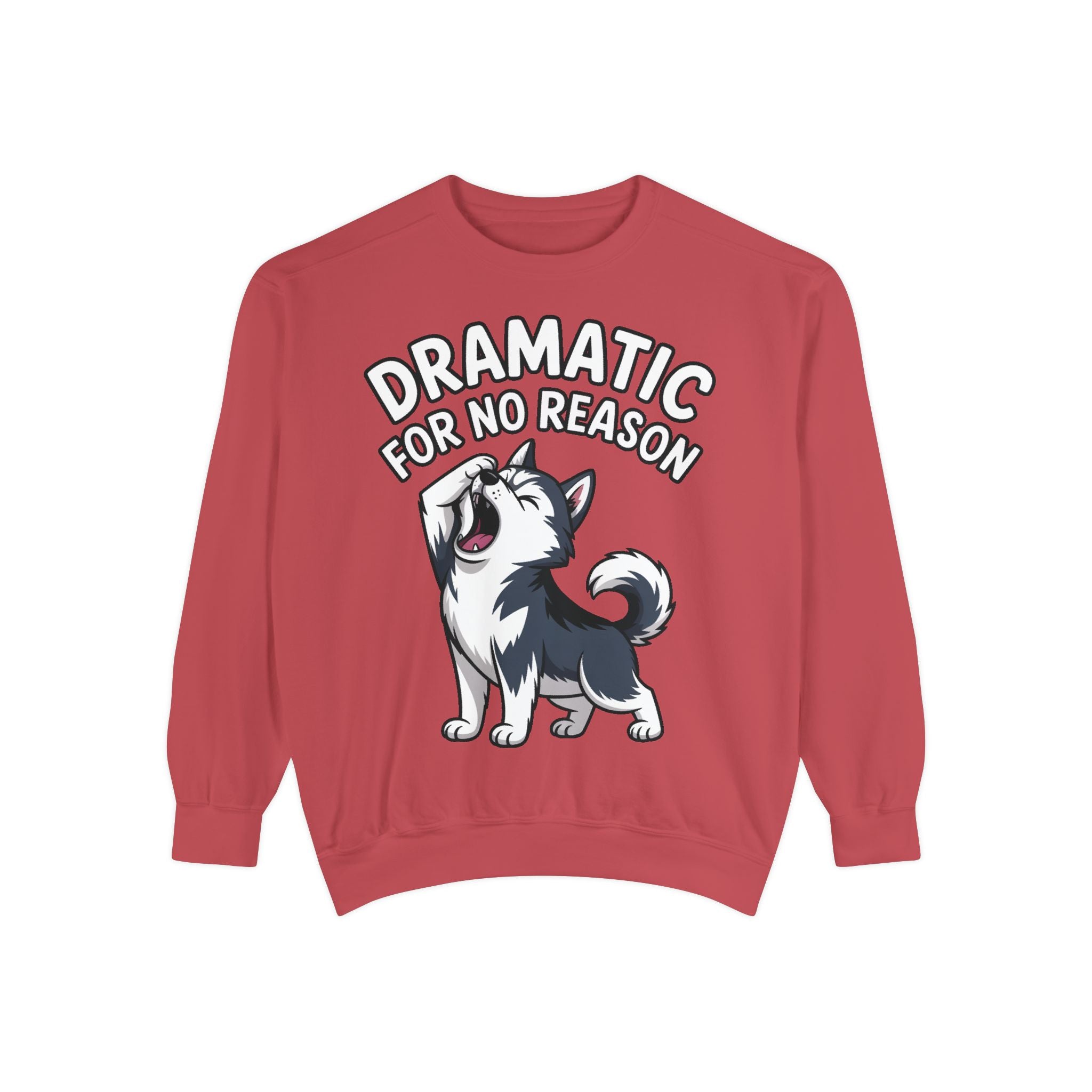 Dramatic Husky Sweatshirt, Funny Dog Lover Crewneck, Cute Cartoon Husky Embroidered Patch Style Sweatshirt, Gift for Husky Mom