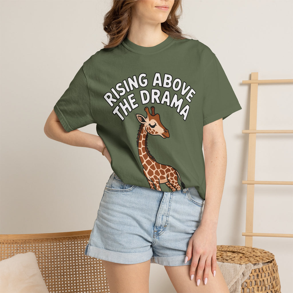 Giraffe Rising Above The Drama T-Shirt, Funny Sassy Giraffe Tee, Cute Cartoon Animal Shirt, Unisex Graphic Tee Gift