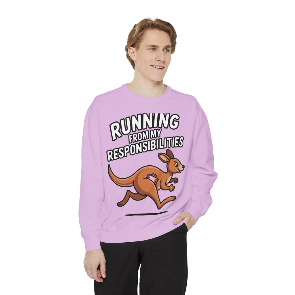 Running From My Responsibilities Sweatshirt, Funny Kangaroo Crewneck, Adulting Humor Gift, Cute Cartoon Animal Sweatshirt