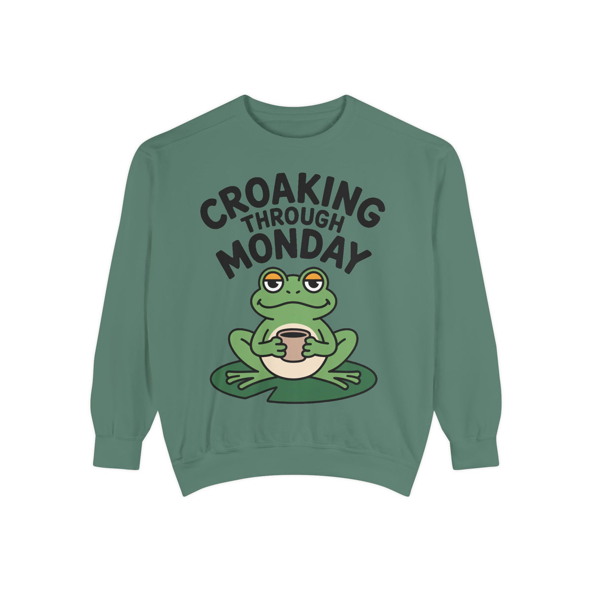 Croaking Through Monday Sweatshirt, Funny Tired Frog Crewneck, Cute Coffee Frog Sweatshirt, Frog Lover Gift