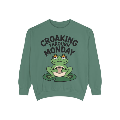 Croaking Through Monday Sweatshirt, Funny Tired Frog Crewneck, Cute Coffee Frog Sweatshirt, Frog Lover Gift