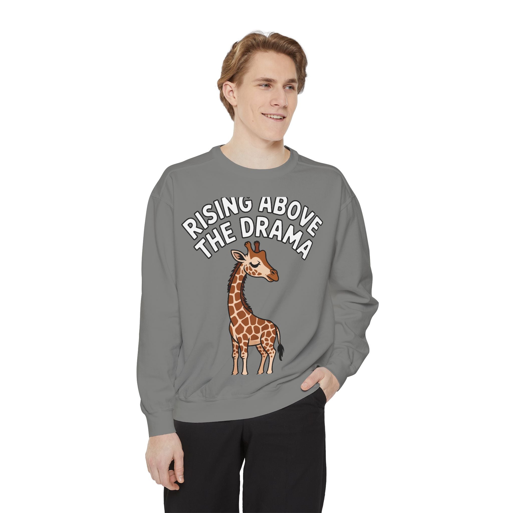 Rising Above The Drama Sweatshirt, Cute Giraffe Crewneck, Funny Sarcastic Quote Sweatshirt, Embroidered Style Giraffe Gift