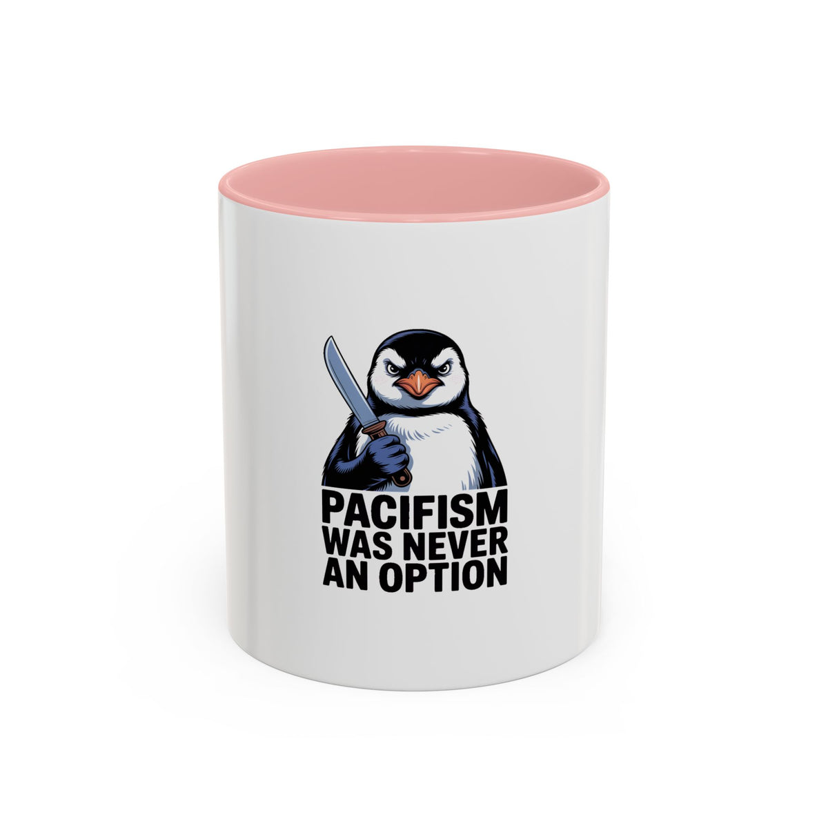 Funny Penguin Mug, Pacifism Was Never An Option, Sarcastic Bird Lover Gift, Vintage Poster Style Coffee Mug, Funny Office Cup