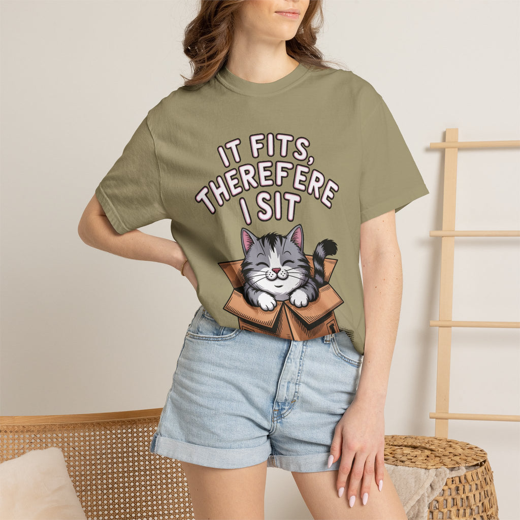 It Fits Therefore I Sit Cat Shirt, Funny Cat In Box T-Shirt, Cute Chubby Cat Lover Gift, Cat Owner Shirt, Funny Cat Meme Tee