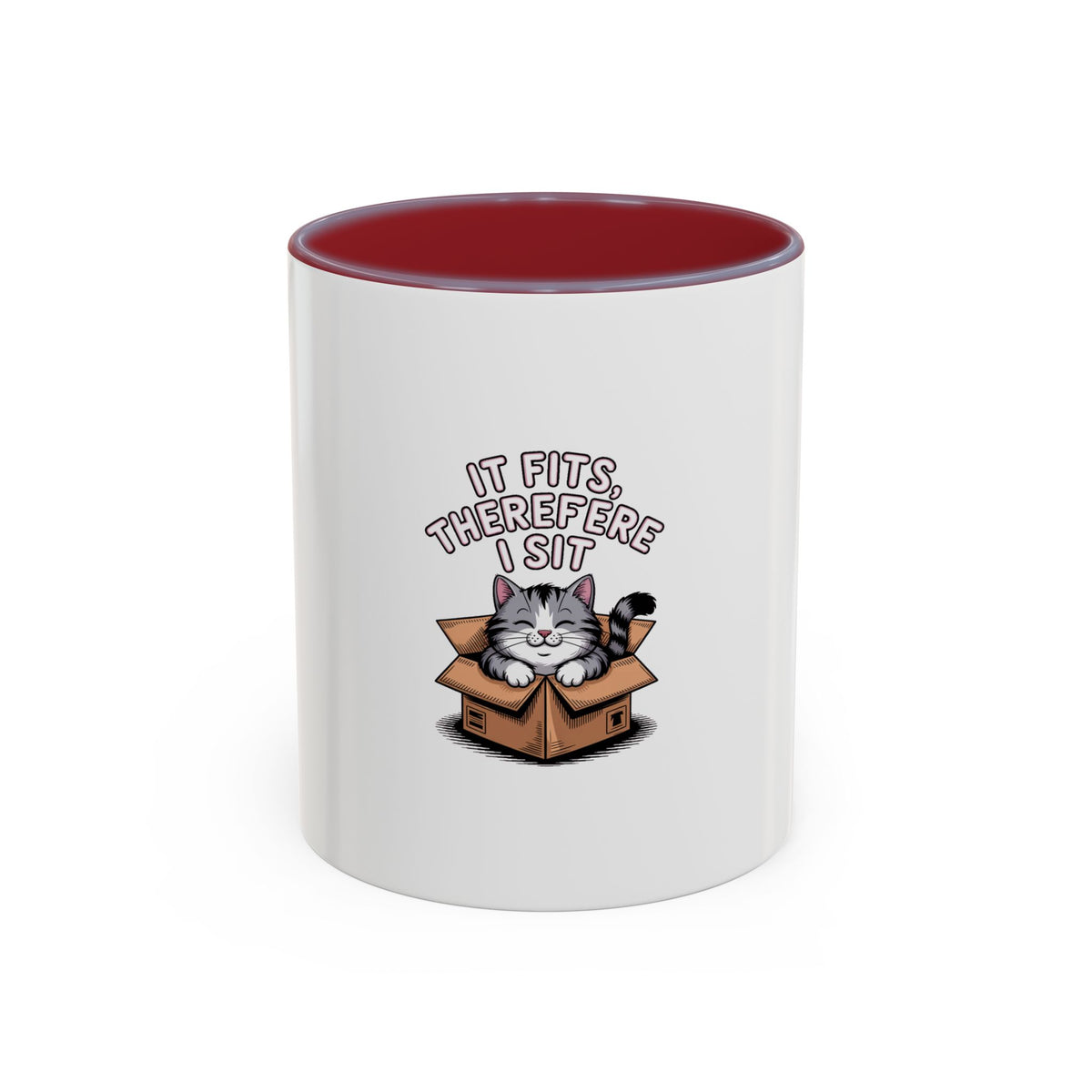 It Fits Therefore I Sit Cat Mug, Funny Cat In Box Coffee Mug, Cute Chubby Cat Lover Gift, Cat Mom Cat Dad Ceramic Mug