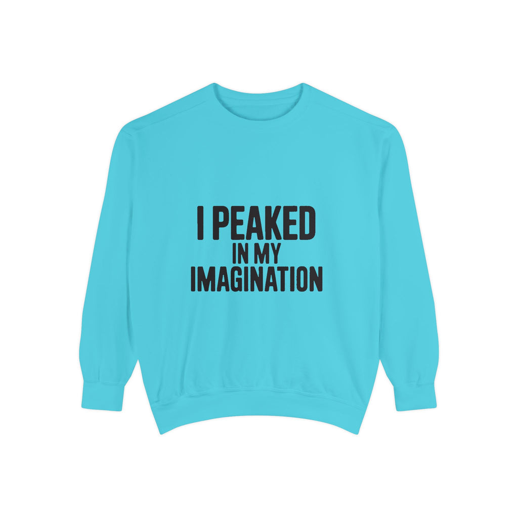 I Peaked In My Imagination Sweatshirt, Funny Sarcastic Crewneck, Bold Typography Embroidered Sweatshirt, Daydreamer Gift