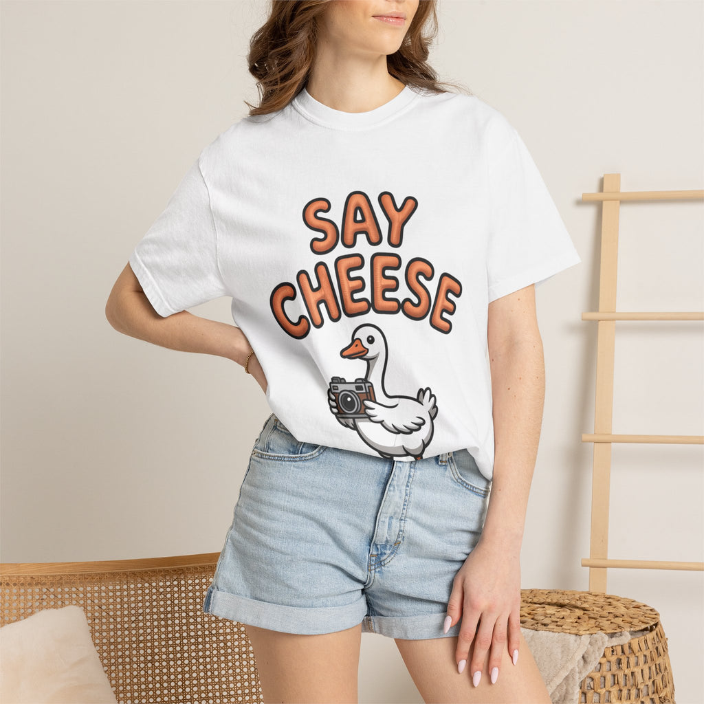 Say Cheese Goose Shirt, Funny Camera Goose T-Shirt, Cute Cartoon Goose Lover Gift, Photography Shirt for Photographer