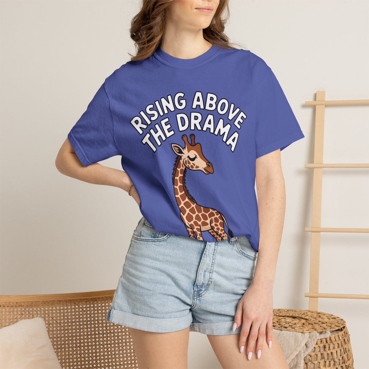 Giraffe Rising Above The Drama T-Shirt, Funny Sassy Giraffe Tee, Cute Cartoon Animal Shirt, Unisex Graphic Tee Gift