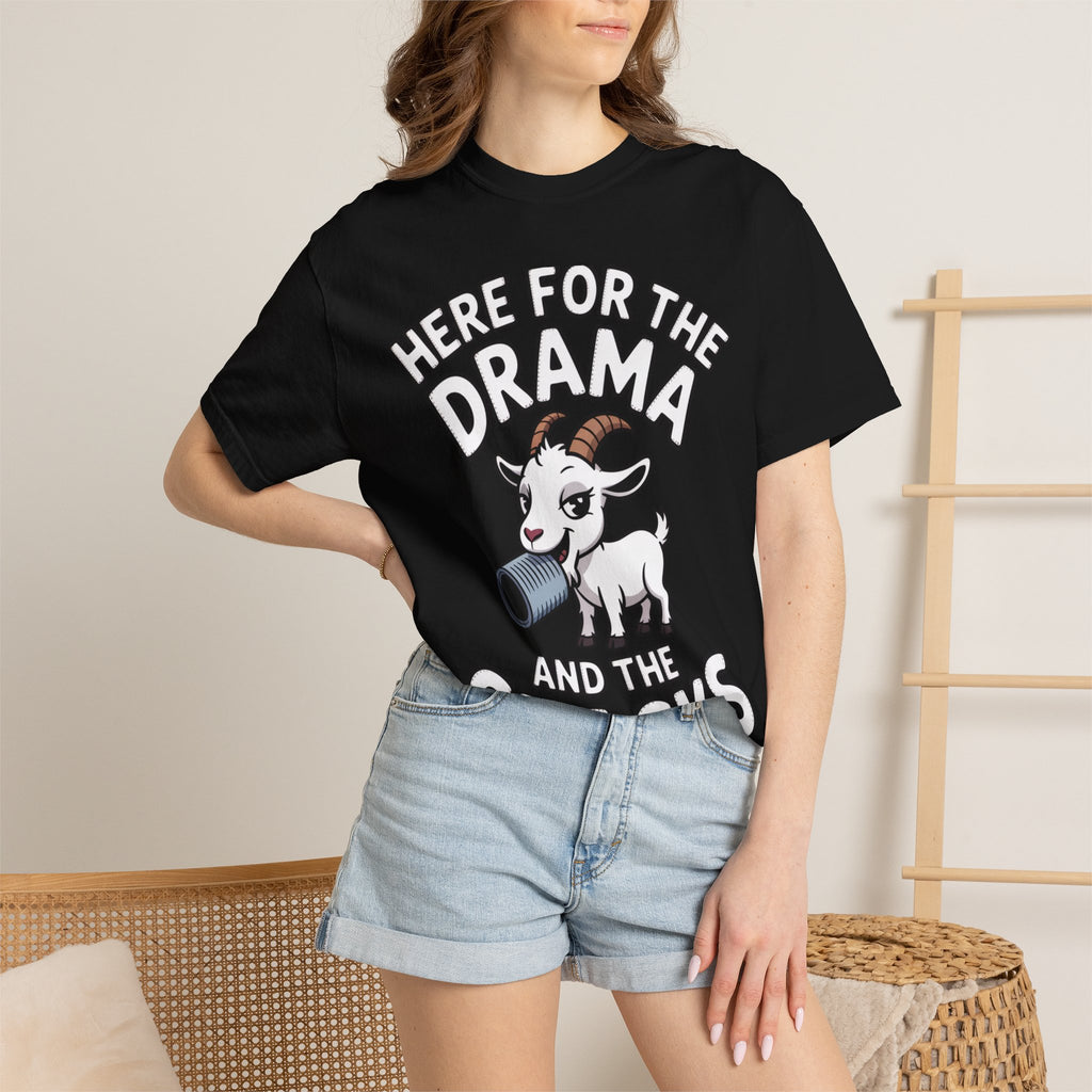 Funny Goat Shirt, Here For The Drama And The Snacks T-Shirt, Cute Goat Lover Gift, Sarcastic Farm Animal Tee