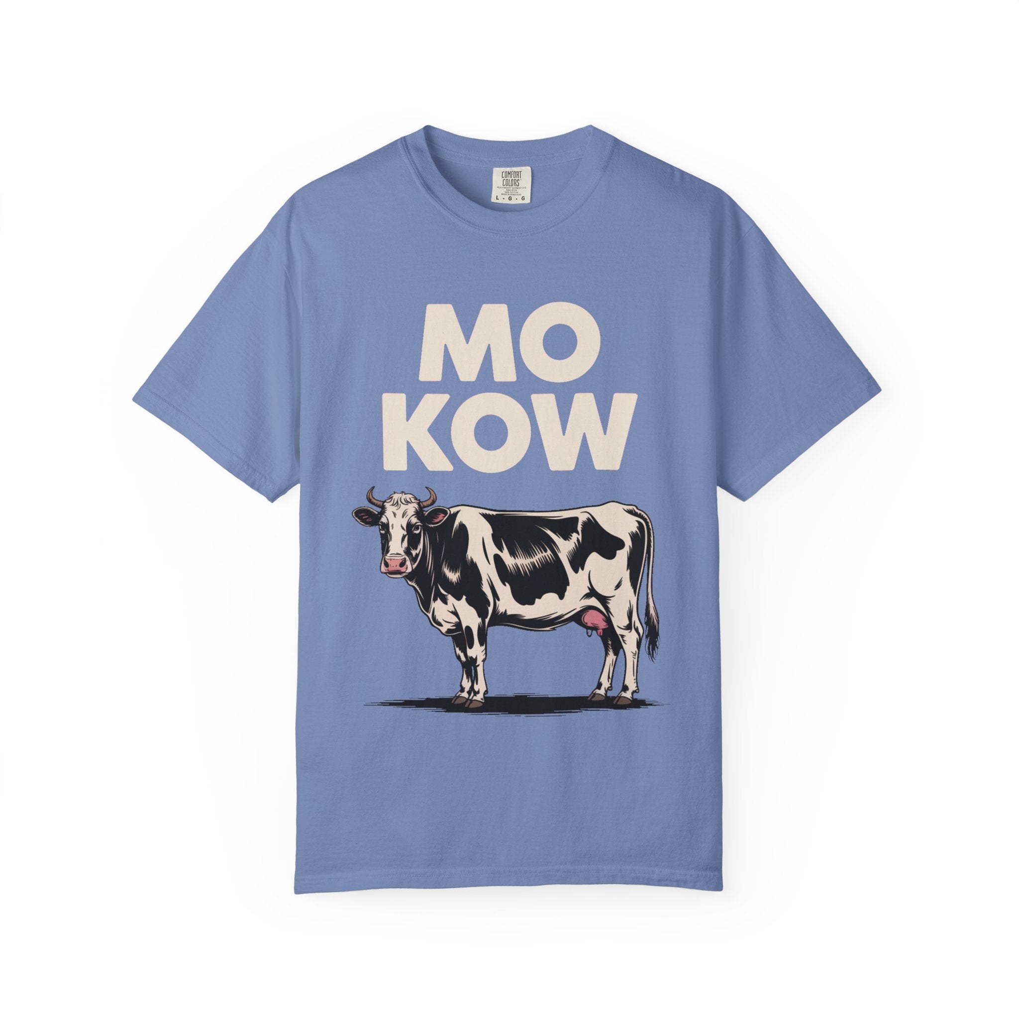 Mo Kow Funny Cow Shirt, Absurd Meme T-Shirt, Deadpan Farm Animal Tee, Weird Cow Lover Gift, Funny Misspelled Label Shirt