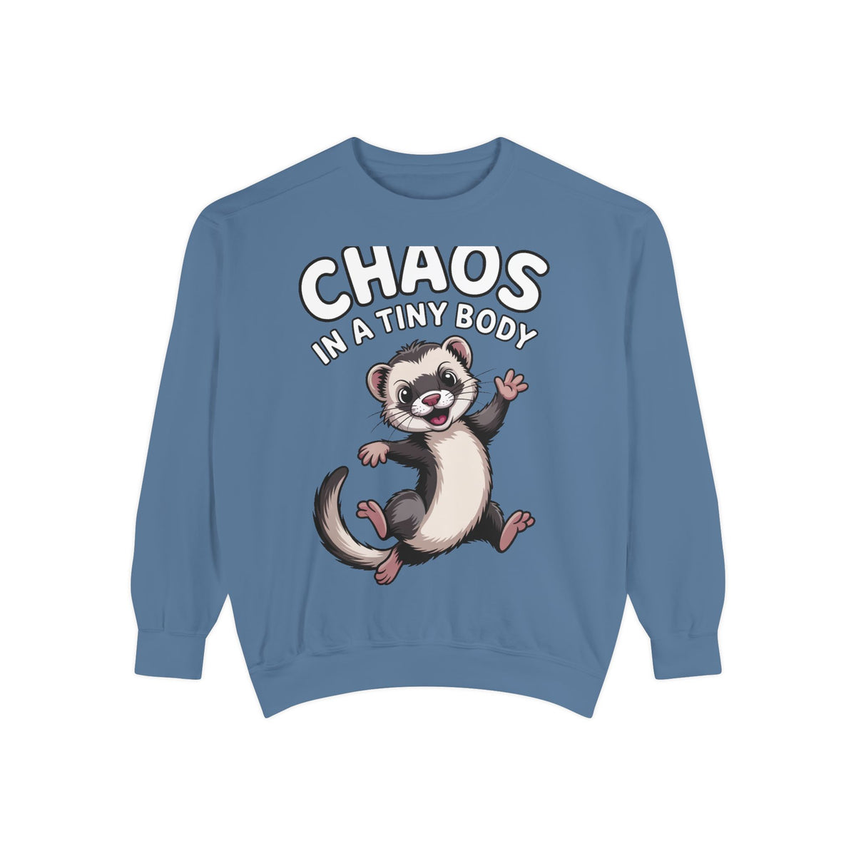 Funny Ferret Sweatshirt, Chaos In A Tiny Body Crewneck, Cute Ferret Lover Gift, Embroidered Style Ferret Sweatshirt For Pet Owners