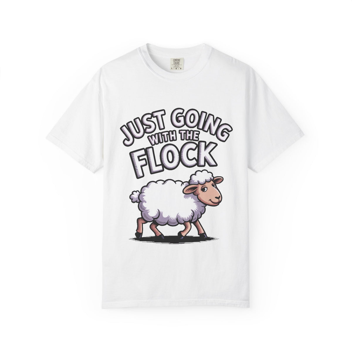 Funny Sheep T-Shirt, 'Just Going With The Flock' Shirt, Cute Cartoon Sheep Tee, Sarcastic Gift for Introverts