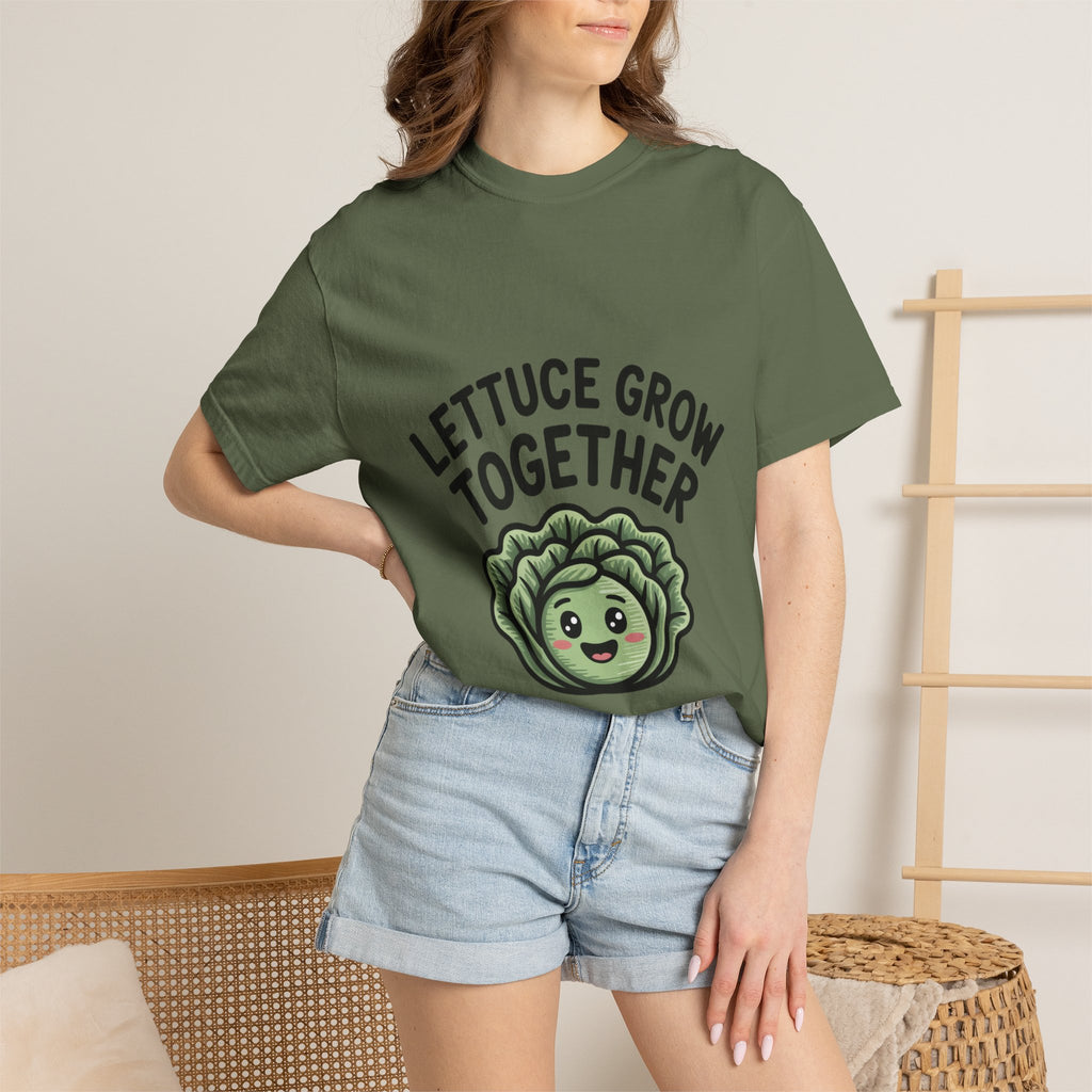 Lettuce Grow Together Shirt, Funny Vegetable Pun T-Shirt, Cute Cartoon Lettuce Tee, Gardener Gift, Plant Lover Shirt