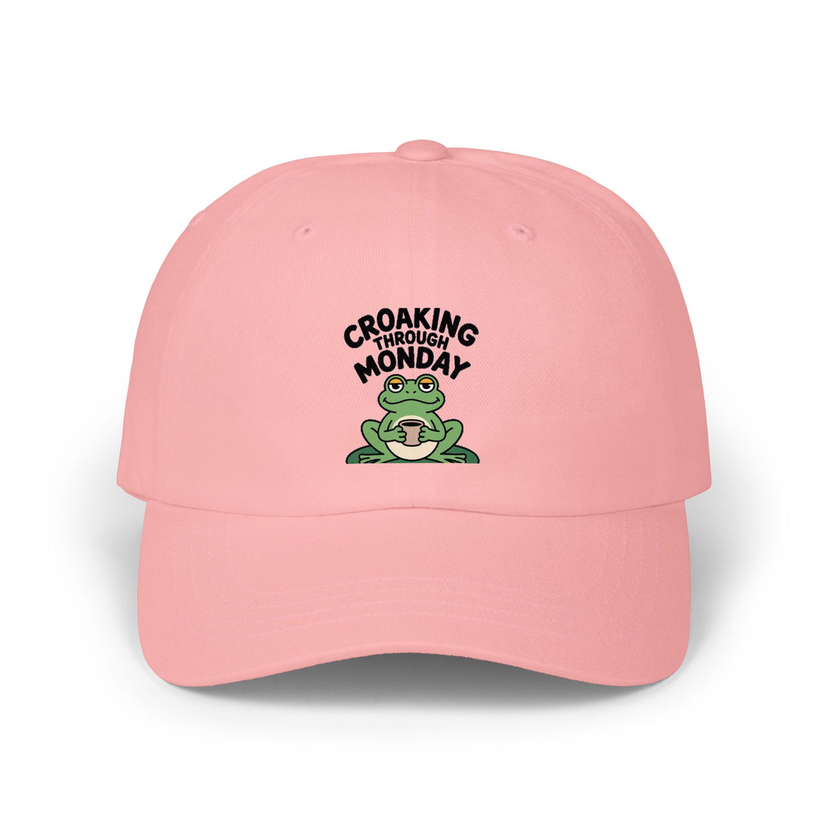 Croaking Through Monday Dad Hat, Funny Frog Coffee Cap, Cute Tired Frog Embroidered Patch Hat, Monday Mood Gift