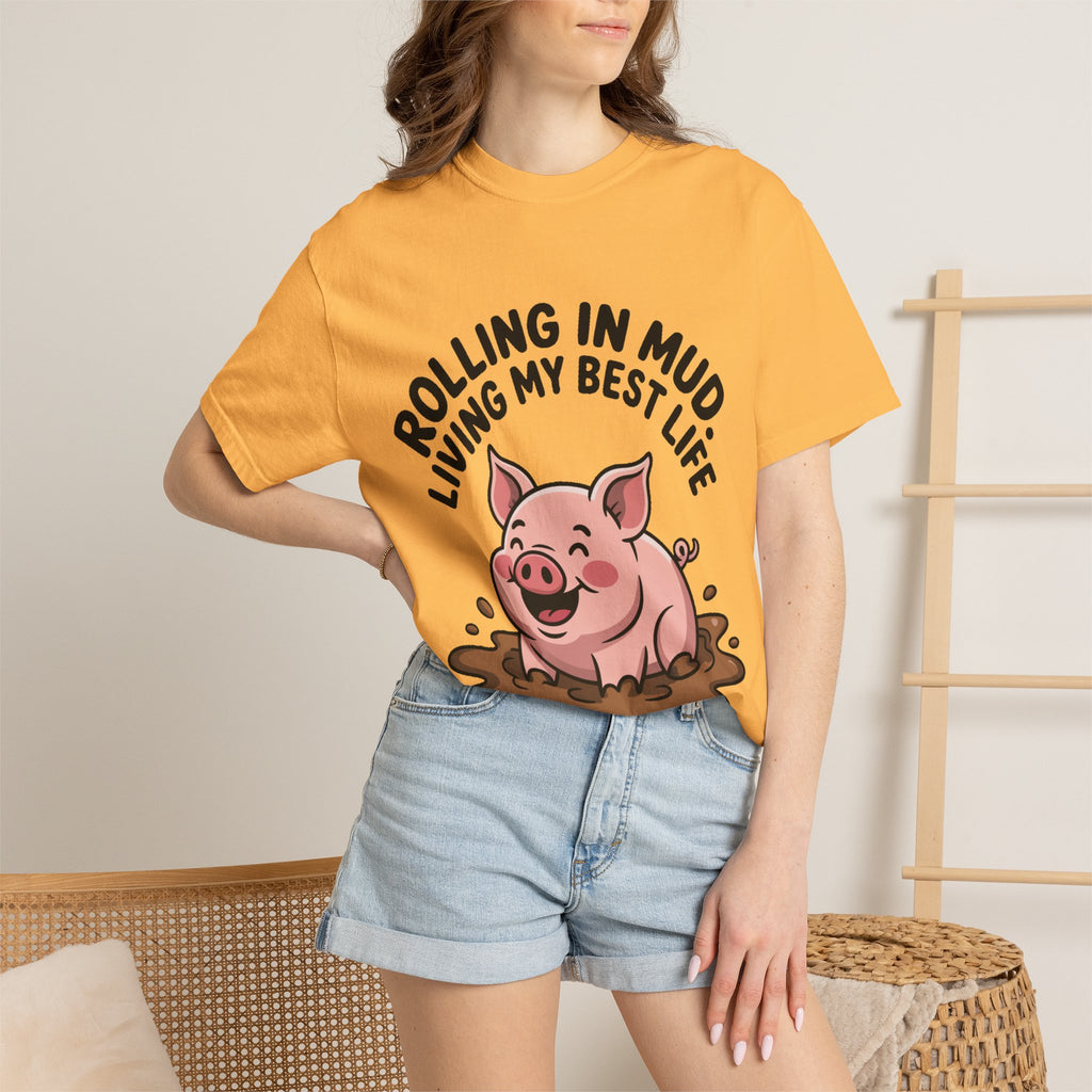 Living My Best Life Pig Shirt, Funny Pig Lover T-Shirt, Rolling In Mud Farm Animal Tee, Cute Pig Graphic Gift