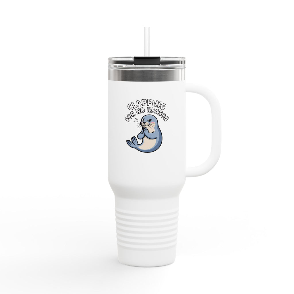 Clapping For No Reason Seal Tumbler, Funny Sassy Seal 40oz Travel Mug, Cute Cartoon Animal Gift, Sarcastic Coworker Gift Cup