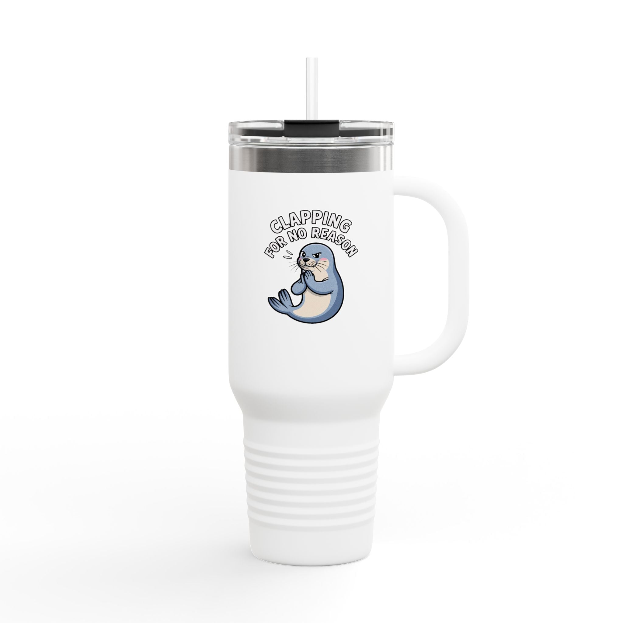 Clapping For No Reason Seal Tumbler, Funny Sassy Seal 40oz Travel Mug, Cute Cartoon Animal Gift, Sarcastic Coworker Gift Cup