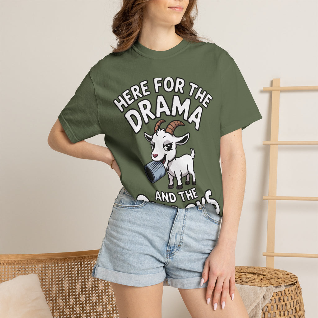 Funny Goat Shirt, Here For The Drama And The Snacks T-Shirt, Cute Goat Lover Gift, Sarcastic Farm Animal Tee