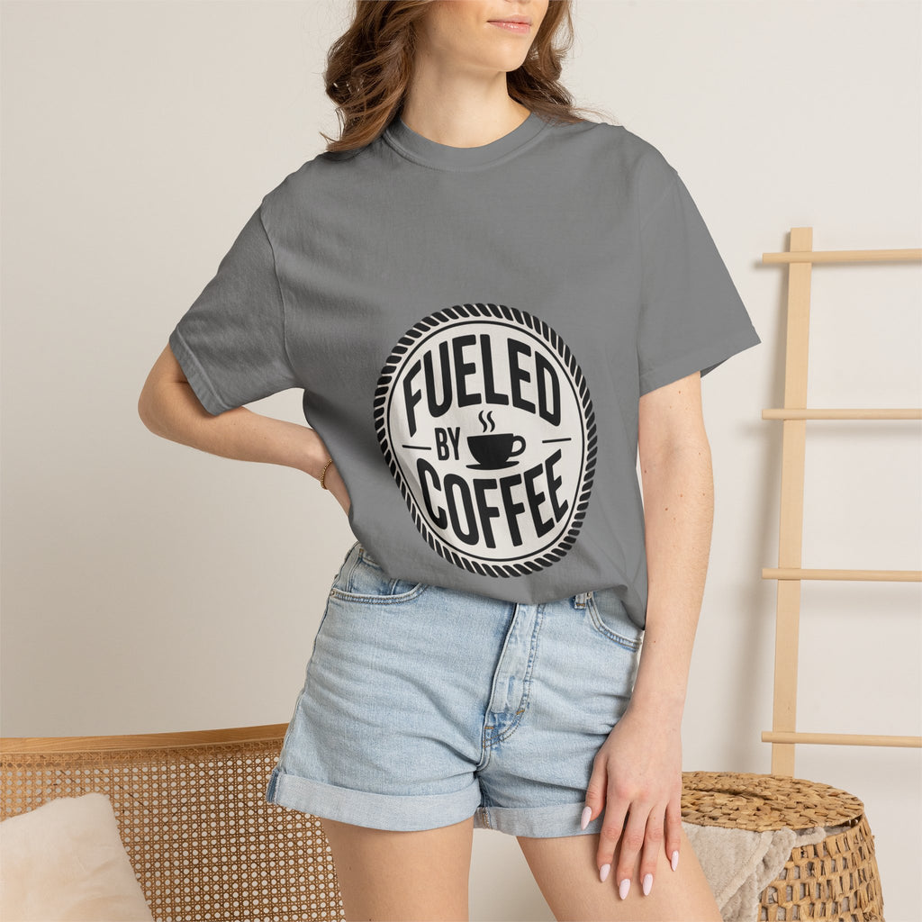 Fueled By Coffee Badge Shirt, Vintage Coffee Lover T-Shirt, Retro Coffee Stamp Logo Tee, Funny Coffee Addict Gift