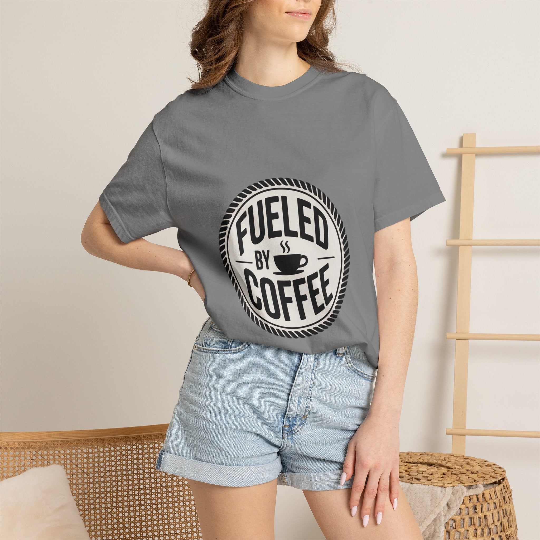 Fueled By Coffee Badge Shirt, Vintage Coffee Lover T-Shirt, Retro Coffee Stamp Logo Tee, Funny Coffee Addict Gift
