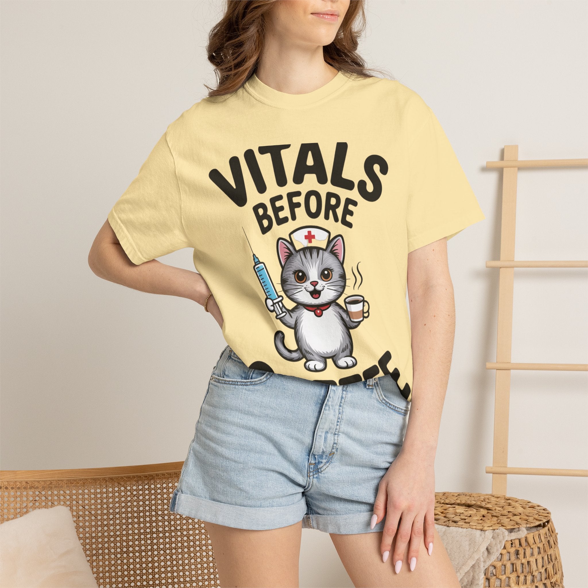 Vitals Before Coffee Nurse Shirt, Funny Nurse Cat T-Shirt, Cute Nurse Gift, Nursing Student Shirt, RN Coffee Lover Tee