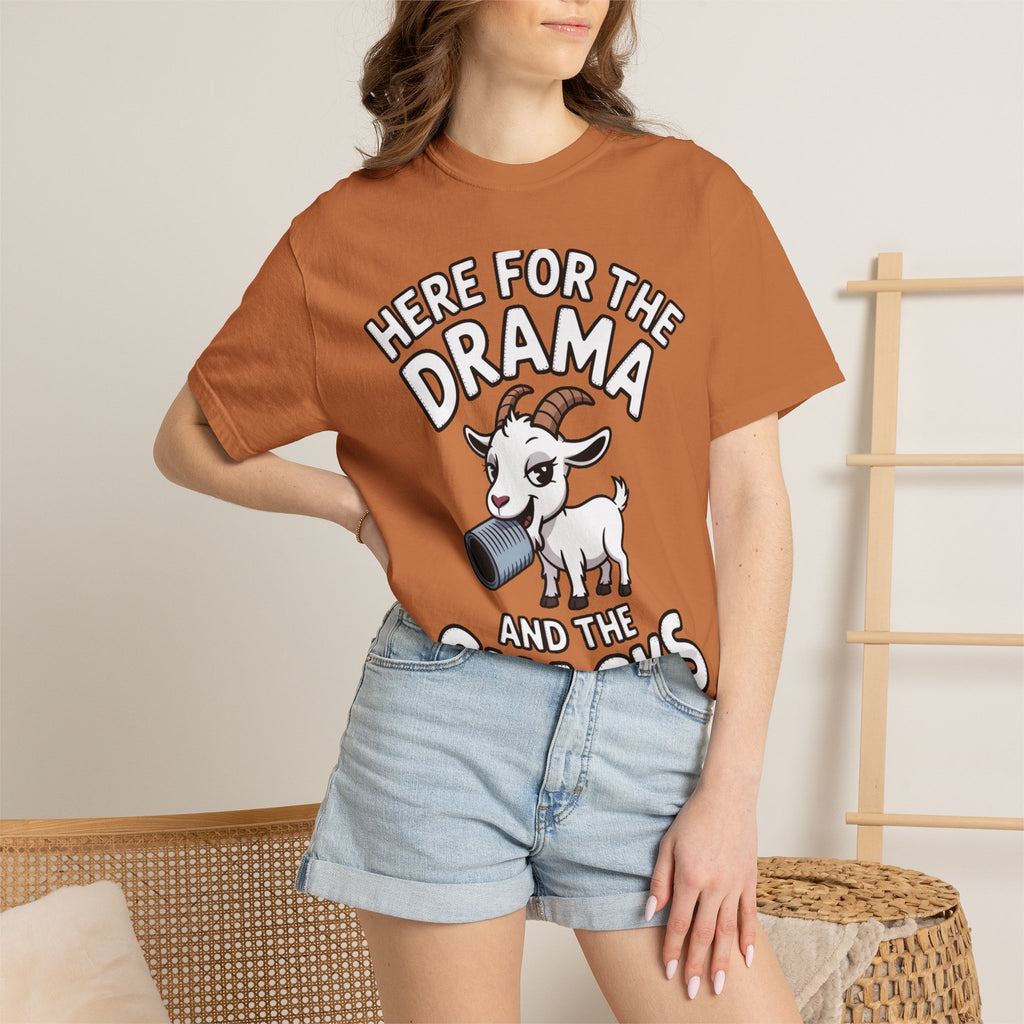 Funny Goat Shirt, Here For The Drama And The Snacks T-Shirt, Cute Goat Lover Gift, Sarcastic Farm Animal Tee