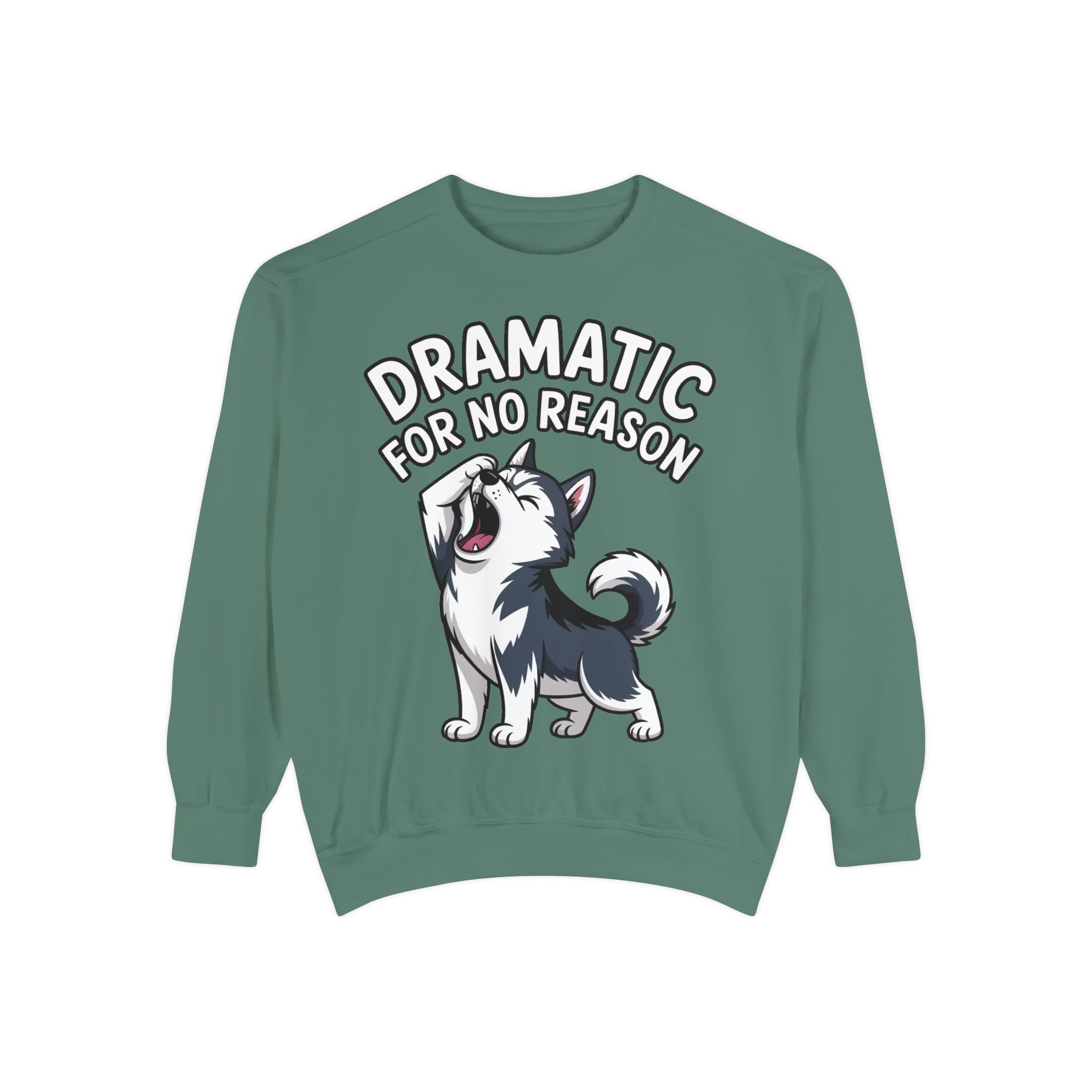 Dramatic Husky Sweatshirt, Funny Dog Lover Crewneck, Cute Cartoon Husky Embroidered Patch Style Sweatshirt, Gift for Husky Mom