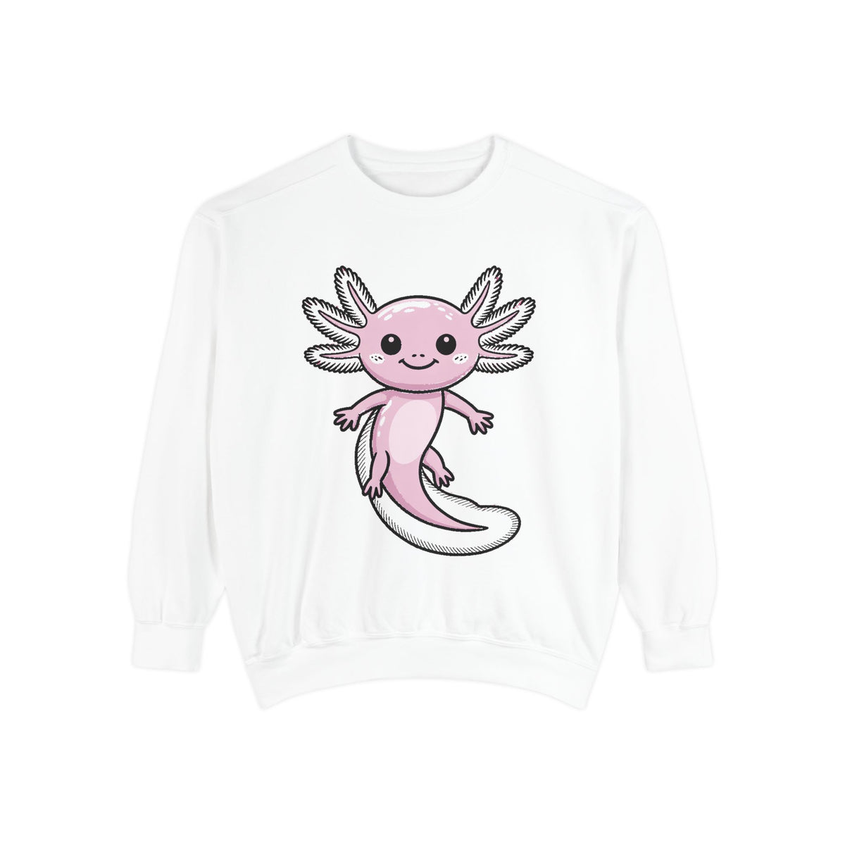 Cute Axolotl Sweatshirt, Smiling Axolotl Embroidered Crewneck, Kawaii Animal Lover Gift, Garment Dyed Pullover
