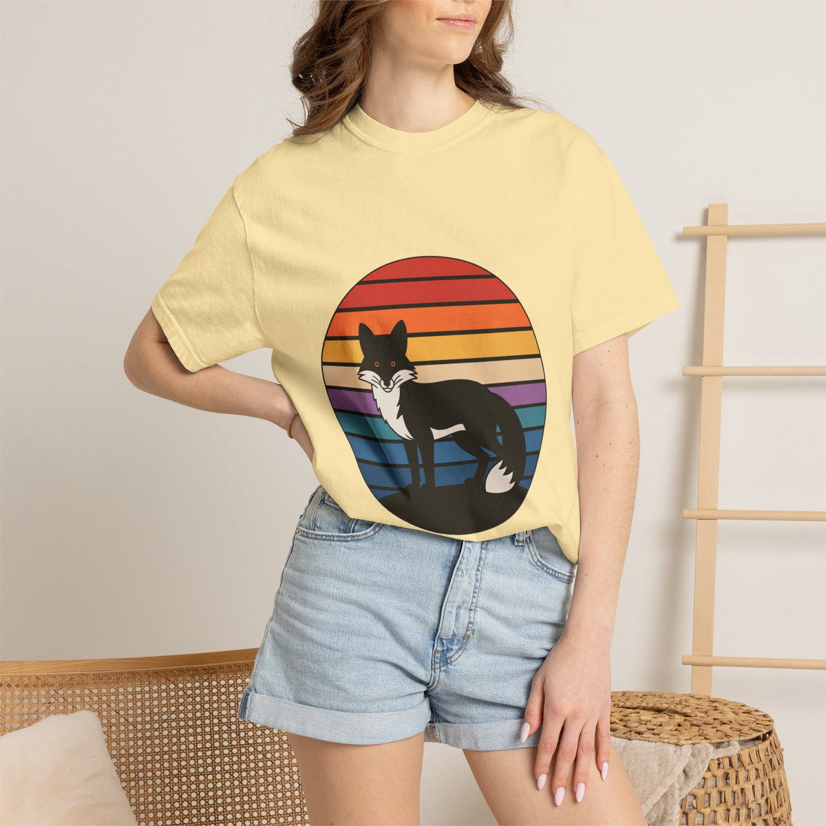Retro Sunset Fox Badge T-Shirt