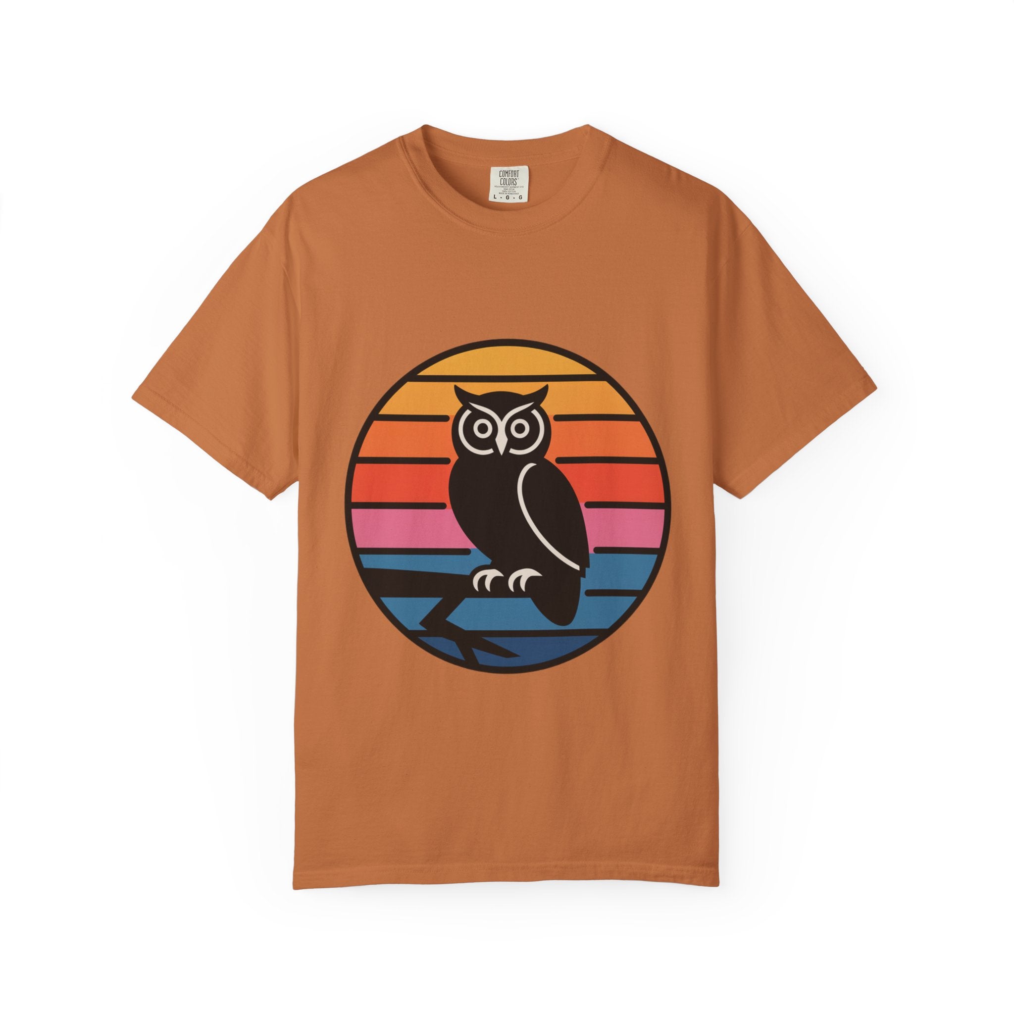 Retro Sunset Owl Badge T-Shirt