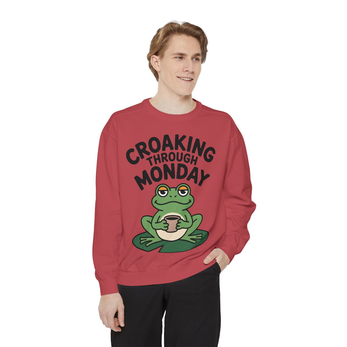 Croaking Through Monday Sweatshirt, Funny Tired Frog Crewneck, Cute Coffee Frog Sweatshirt, Frog Lover Gift