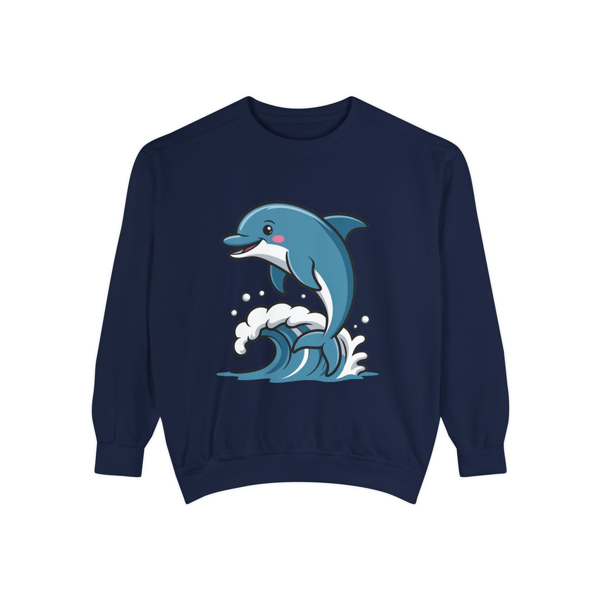 Cute Dolphin Sweatshirt, Embroidered Wave Crewneck, Ocean Lover Gift, Garment Dyed Beach Sweatshirt for Women Men
