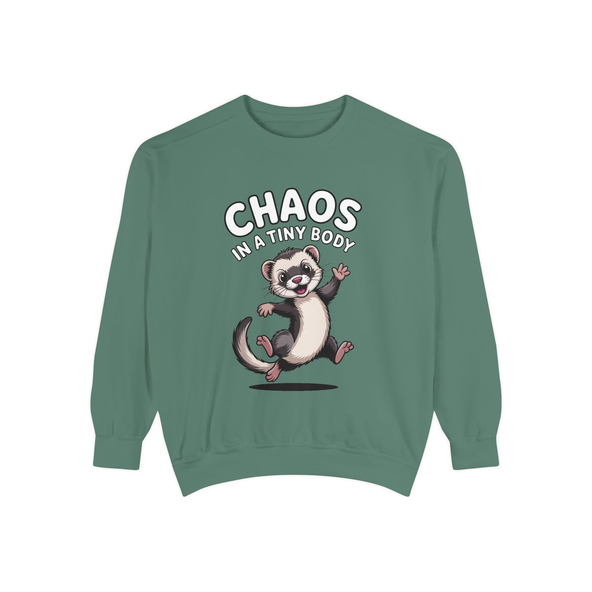 Funny Ferret Sweatshirt, Chaos In A Tiny Body Crewneck, Cute Ferret Lover Gift, Embroidered Style Ferret Sweatshirt For Pet Owners