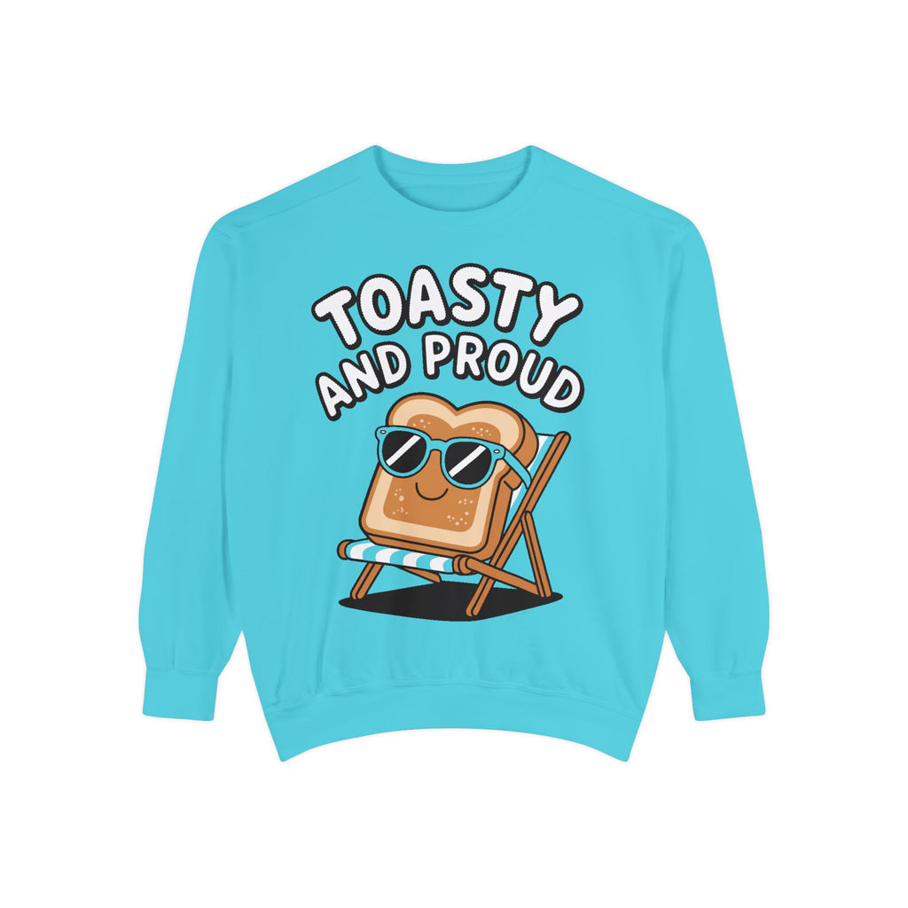 Toasty And Proud Sweatshirt, Funny Toast Bread Crewneck, Cute Beach Chair Toast Embroidered Sweatshirt, Funny Food Lover Gift