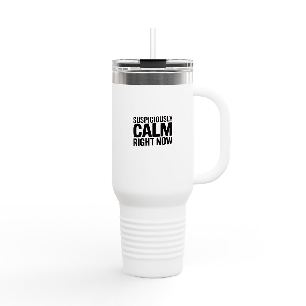 Suspiciously Calm Right Now Tumbler, Funny Sarcastic 40oz Travel Mug, Bold Typography Gift, Sarcastic Coworker Gift Cup