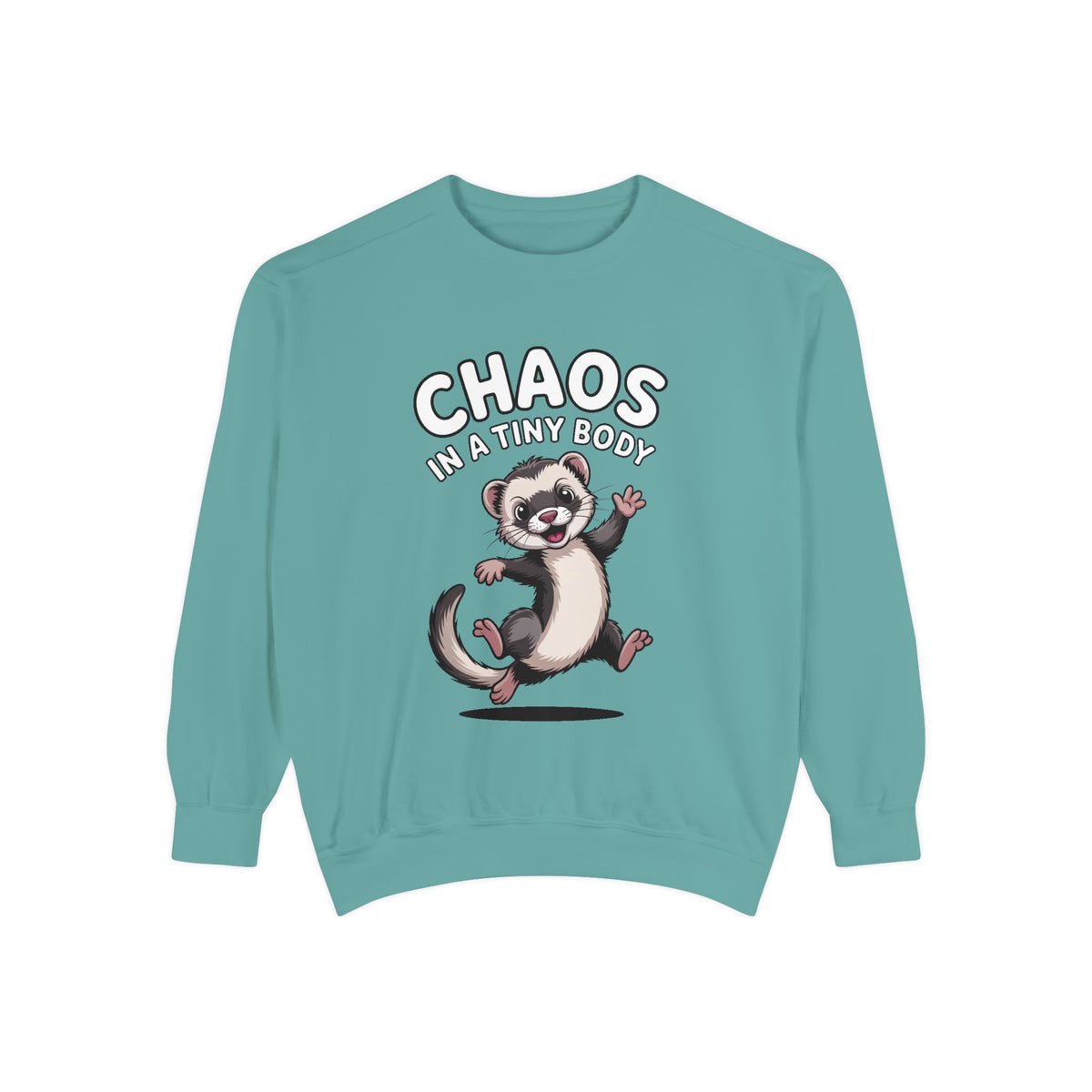 Funny Ferret Sweatshirt, Chaos In A Tiny Body Crewneck, Cute Ferret Lover Gift, Embroidered Style Ferret Sweatshirt For Pet Owners