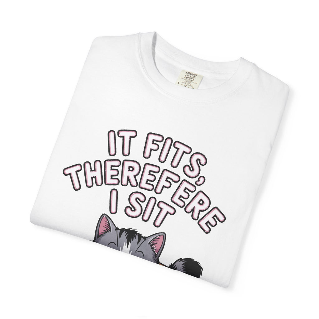 It Fits Therefore I Sit Cat Shirt, Funny Cat In Box T-Shirt, Cute Chubby Cat Lover Gift, Cat Owner Shirt, Funny Cat Meme Tee