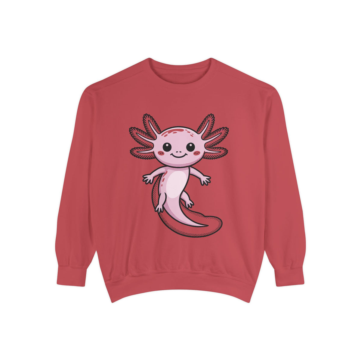 Cute Axolotl Sweatshirt, Smiling Axolotl Embroidered Crewneck, Kawaii Animal Lover Gift, Garment Dyed Pullover