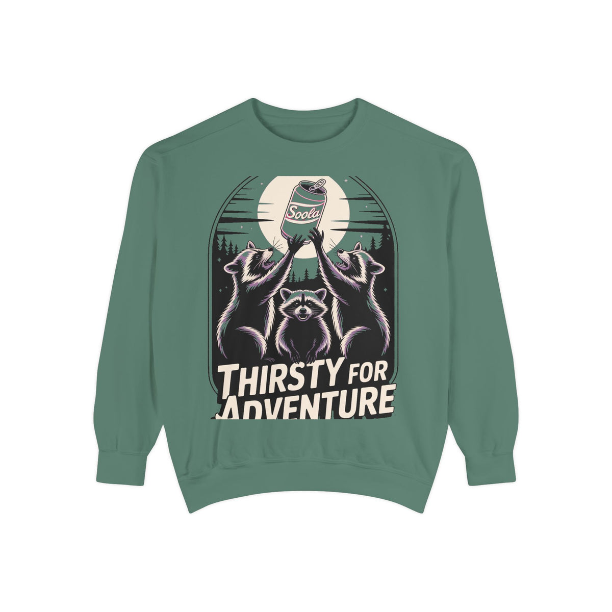 Thirsty For Adventure Raccoons Sweatshirt, Funny Vintage Poster Crewneck, Retro Raccoon Graphic Sweatshirt Gift