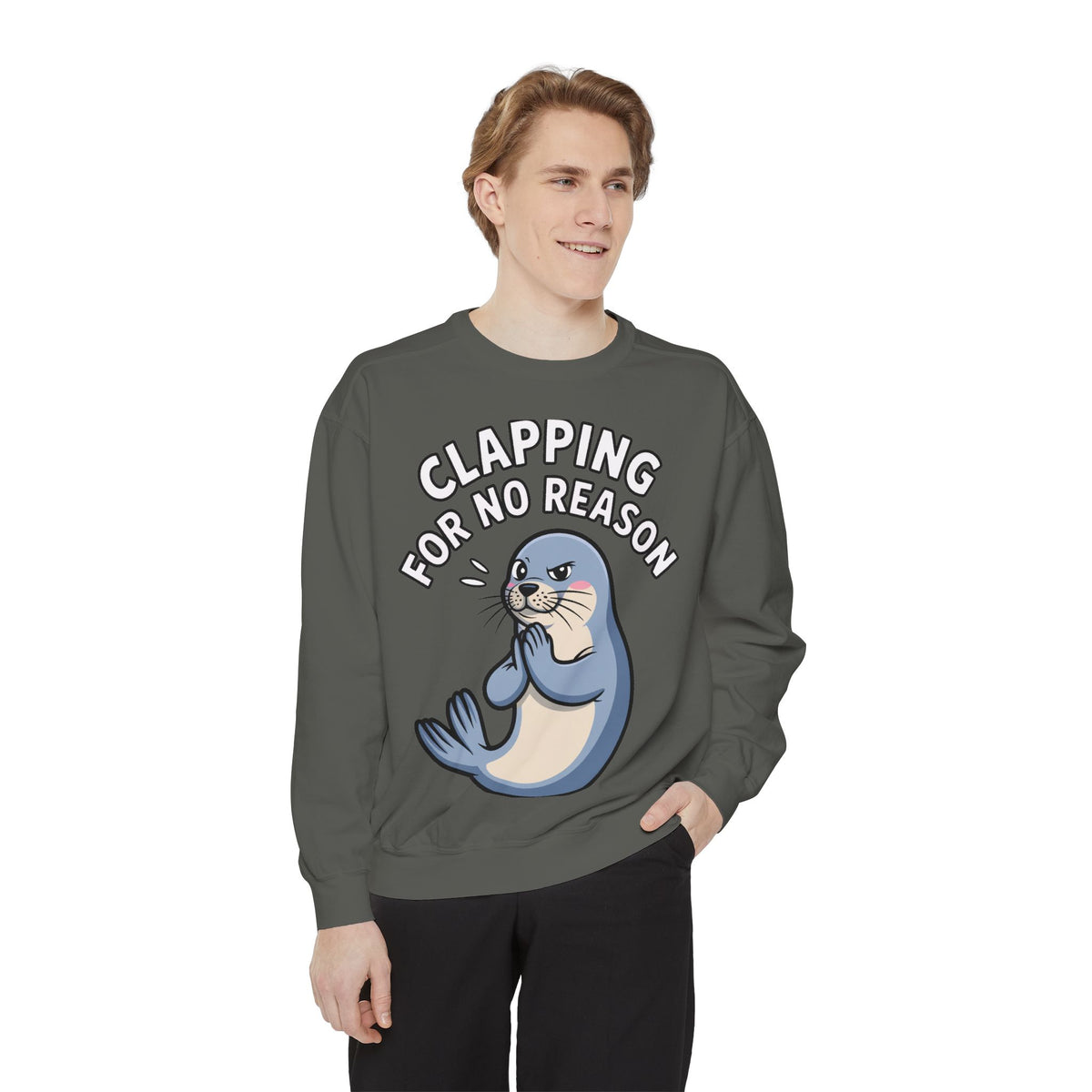 Clapping For No Reason Seal Sweatshirt, Funny Sassy Seal Crewneck, Cute Animal Embroidered Patch Style Sweatshirt, Sarcastic Gift
