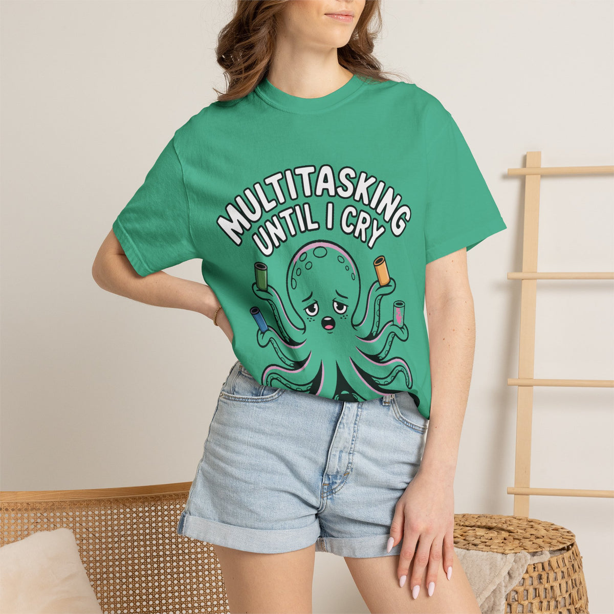 Multitasking Octopus Shirt, Funny Stressed Octopus T-Shirt, Multitasking Until I Cry Tee, Cute Cartoon Octopus Gift