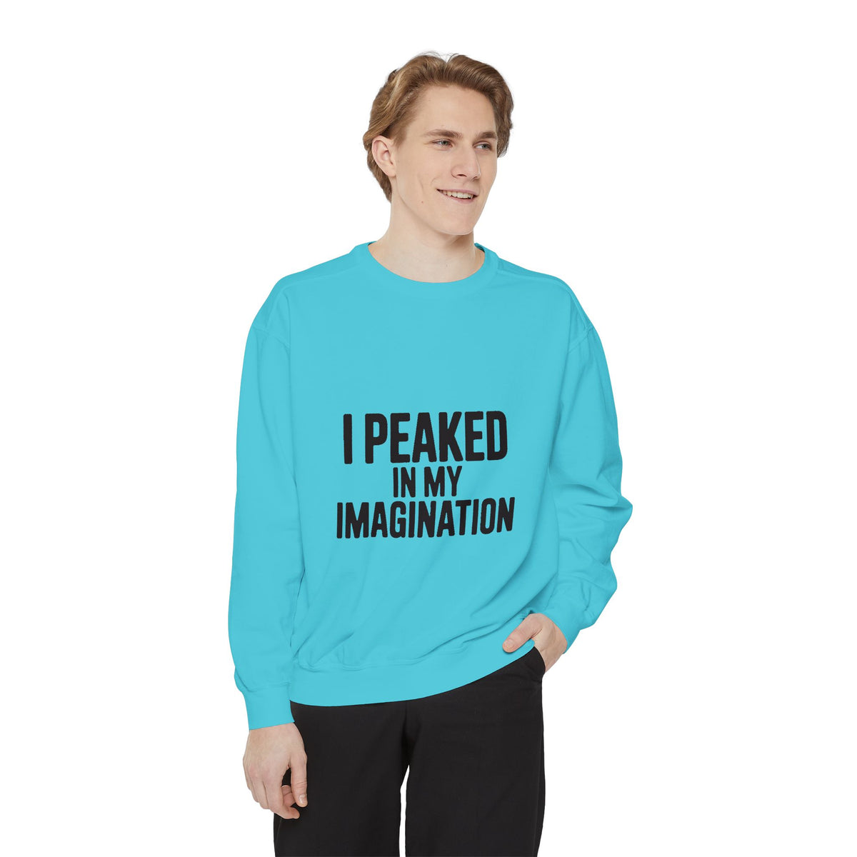 I Peaked In My Imagination Sweatshirt, Funny Sarcastic Crewneck, Bold Typography Embroidered Sweatshirt, Daydreamer Gift