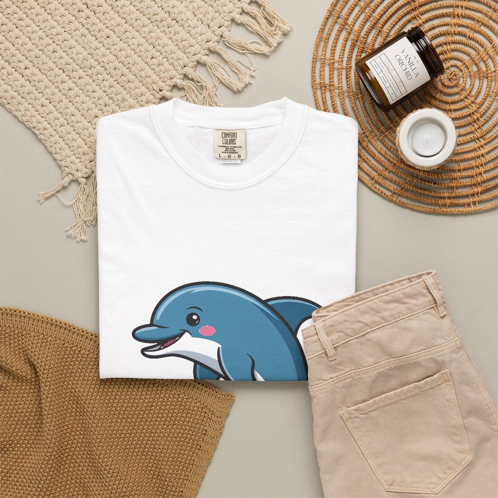 Cute Dolphin T-Shirt, Jumping Wave Dolphin Shirt, Ocean Lover Gift, Garment Dyed Unisex Tee, Beach Vacation Shirt