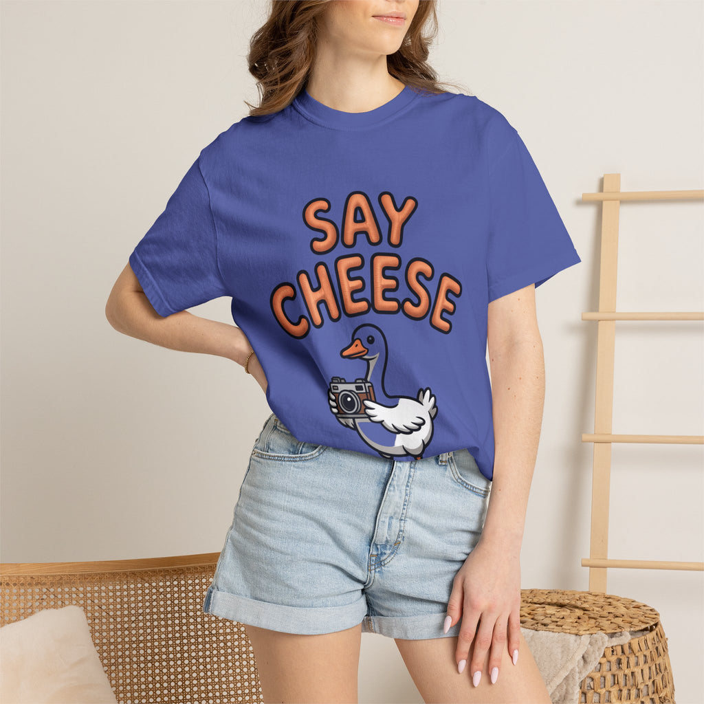 Say Cheese Goose Shirt, Funny Camera Goose T-Shirt, Cute Cartoon Goose Lover Gift, Photography Shirt for Photographer