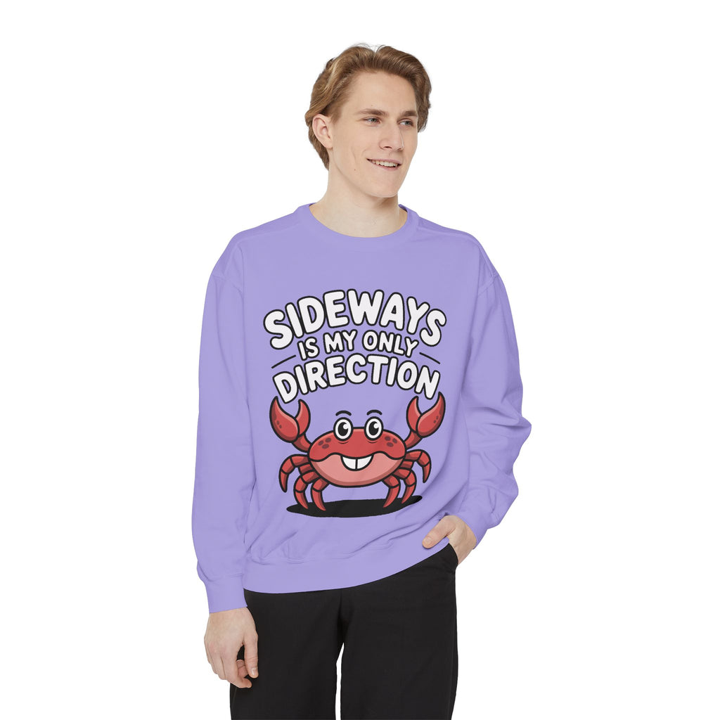 Funny Crab Sweatshirt, Sideways Is My Only Direction Crewneck, Cute Crab Lover Gift, Embroidered Patch Style Beach Sweatshirt