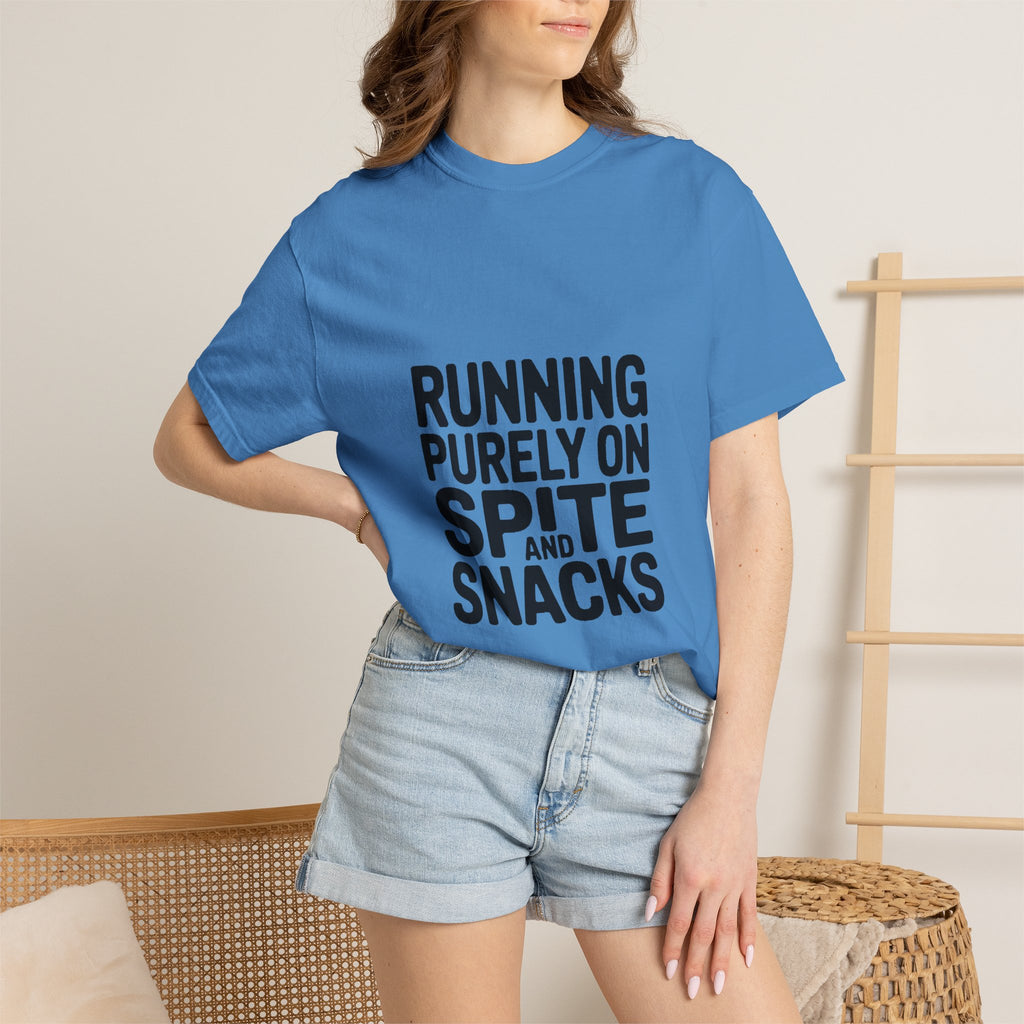 Running On Spite And Snacks Shirt, Funny Sarcastic T-Shirt, Bold Typography Tee, Snarky Gift for Coworker or Friend
